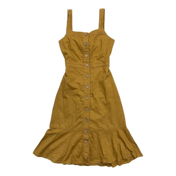 Oat New York Back Cutout Midi Dress Tan Size Small Preppy Minimalist - Picture 1 of 10
